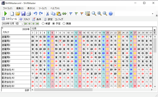 ドライバーのシフト表作成イメージ